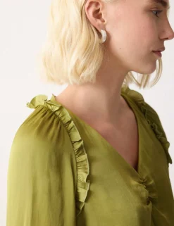Satin V-Neck Relaxed Blouse