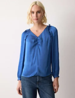Satin V-Neck Relaxed Blouse