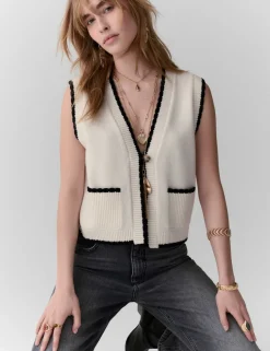 Scallop Edge Detail Knitted Tabard With Wool