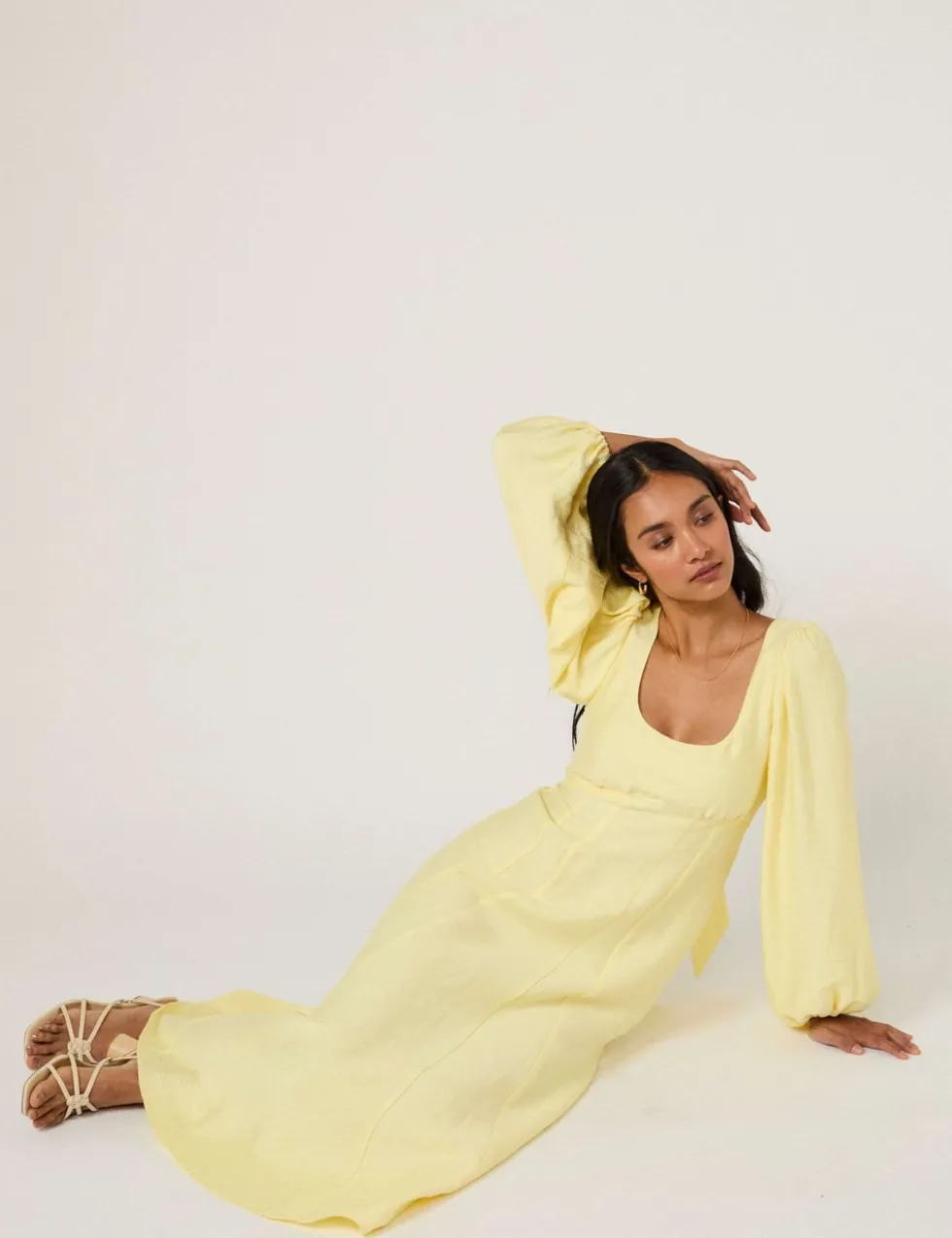 Scoop Neck Bow Detail Midi Smock Dress
