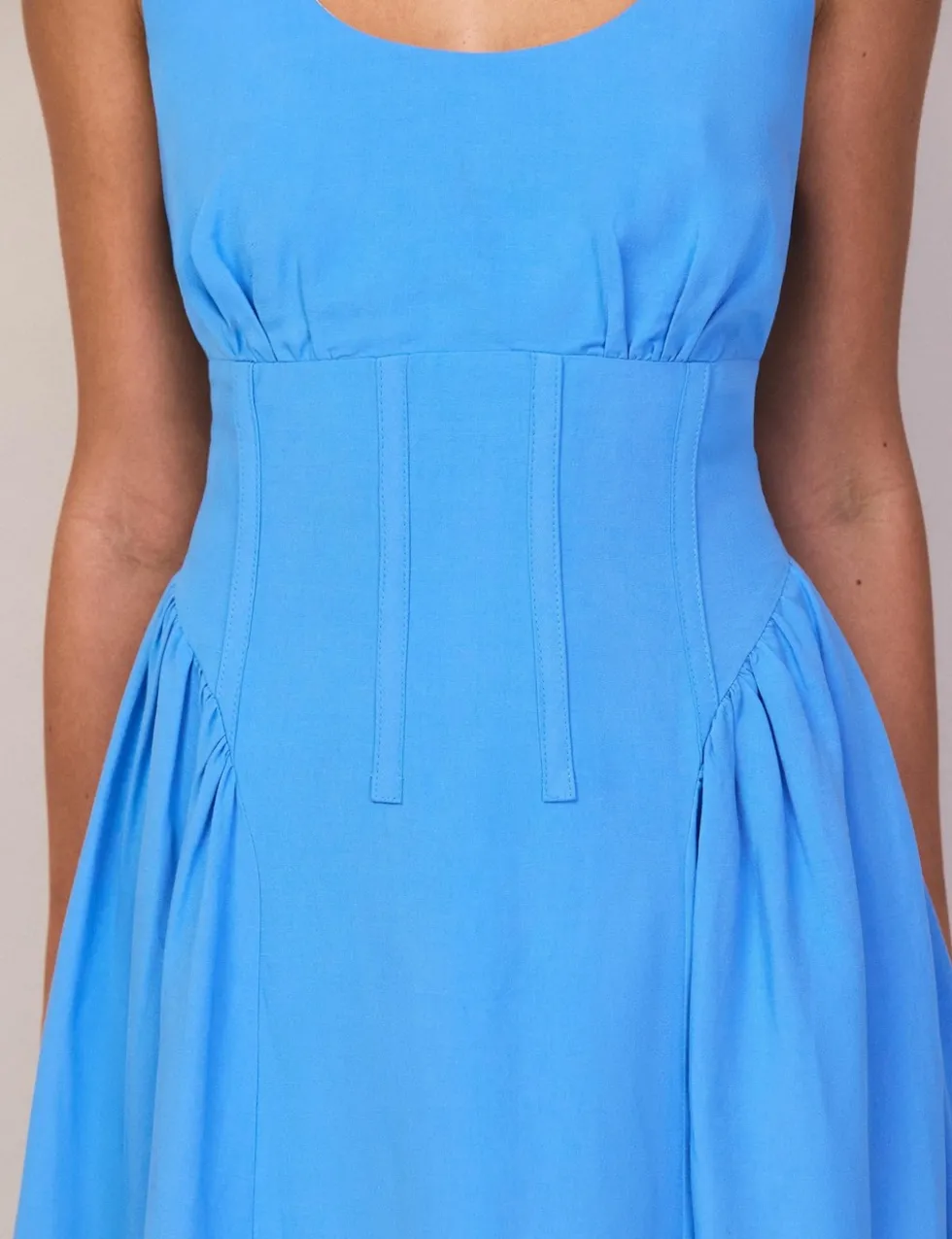 Scoop Neck Midaxi Skater Dress with Linen