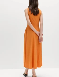 Scoop Neck Pleated Midi Drop Waist Dress