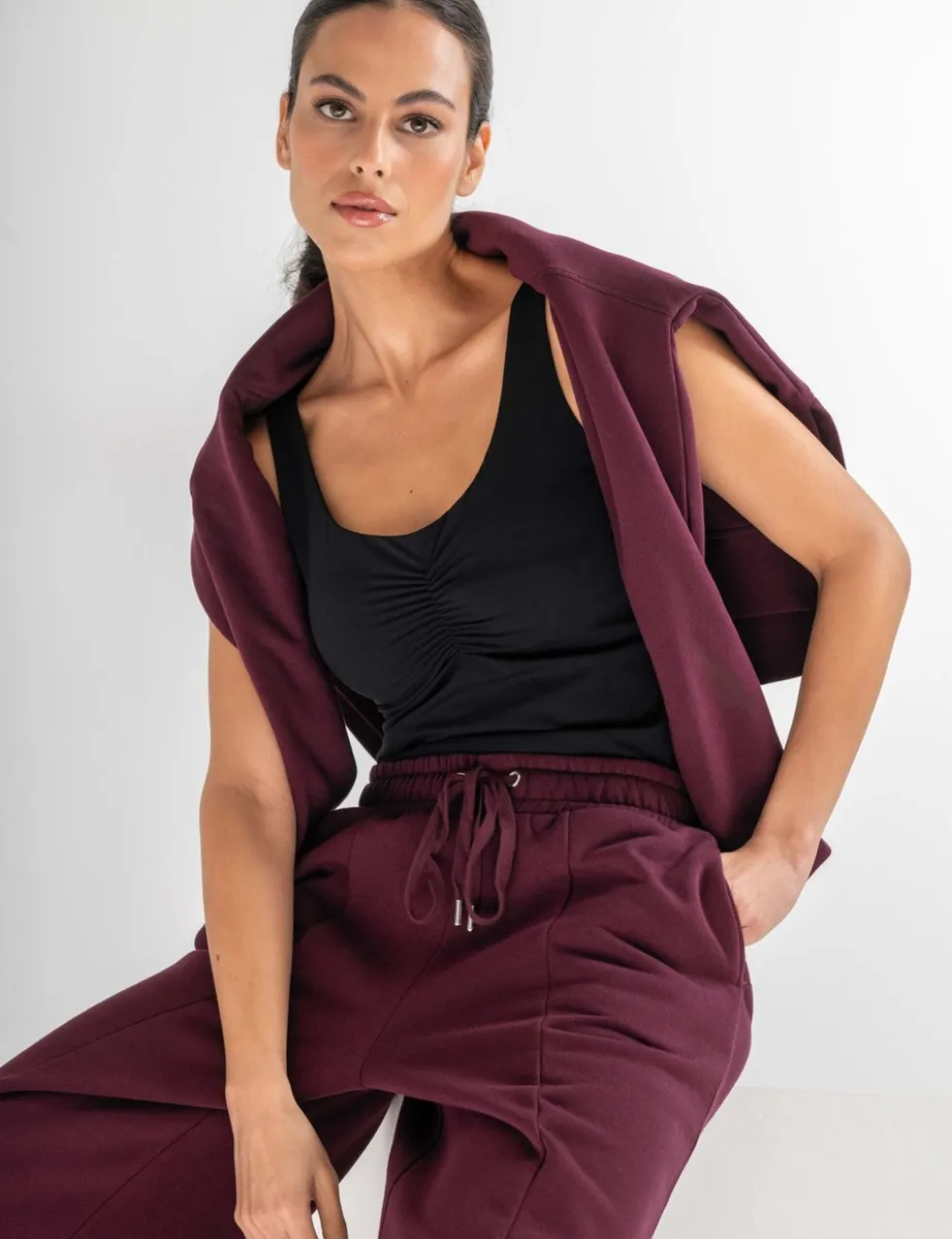 Scoop Neck Ruched Hidden Support Non Wired Vest Top