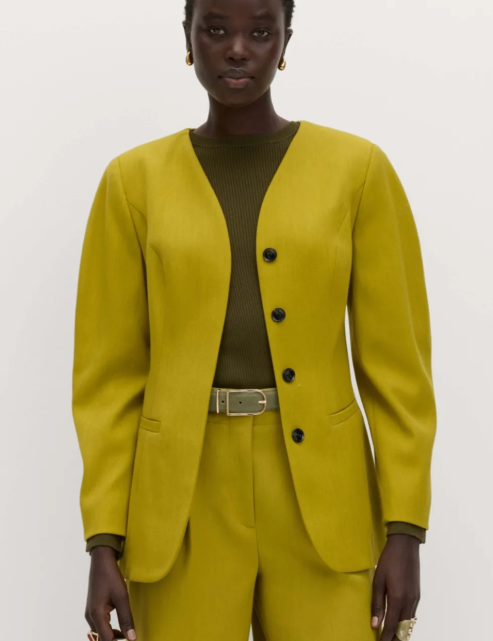 Sculpted Waisted Collarless Tailored Jacket