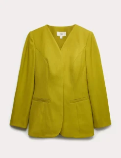 Sculpted Waisted Collarless Tailored Jacket