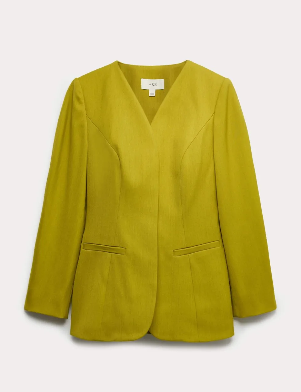 Sculpted Waisted Collarless Tailored Jacket