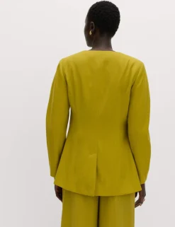 Sculpted Waisted Collarless Tailored Jacket