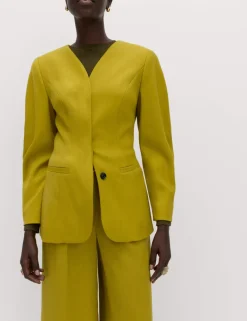 Sculpted Waisted Collarless Tailored Jacket