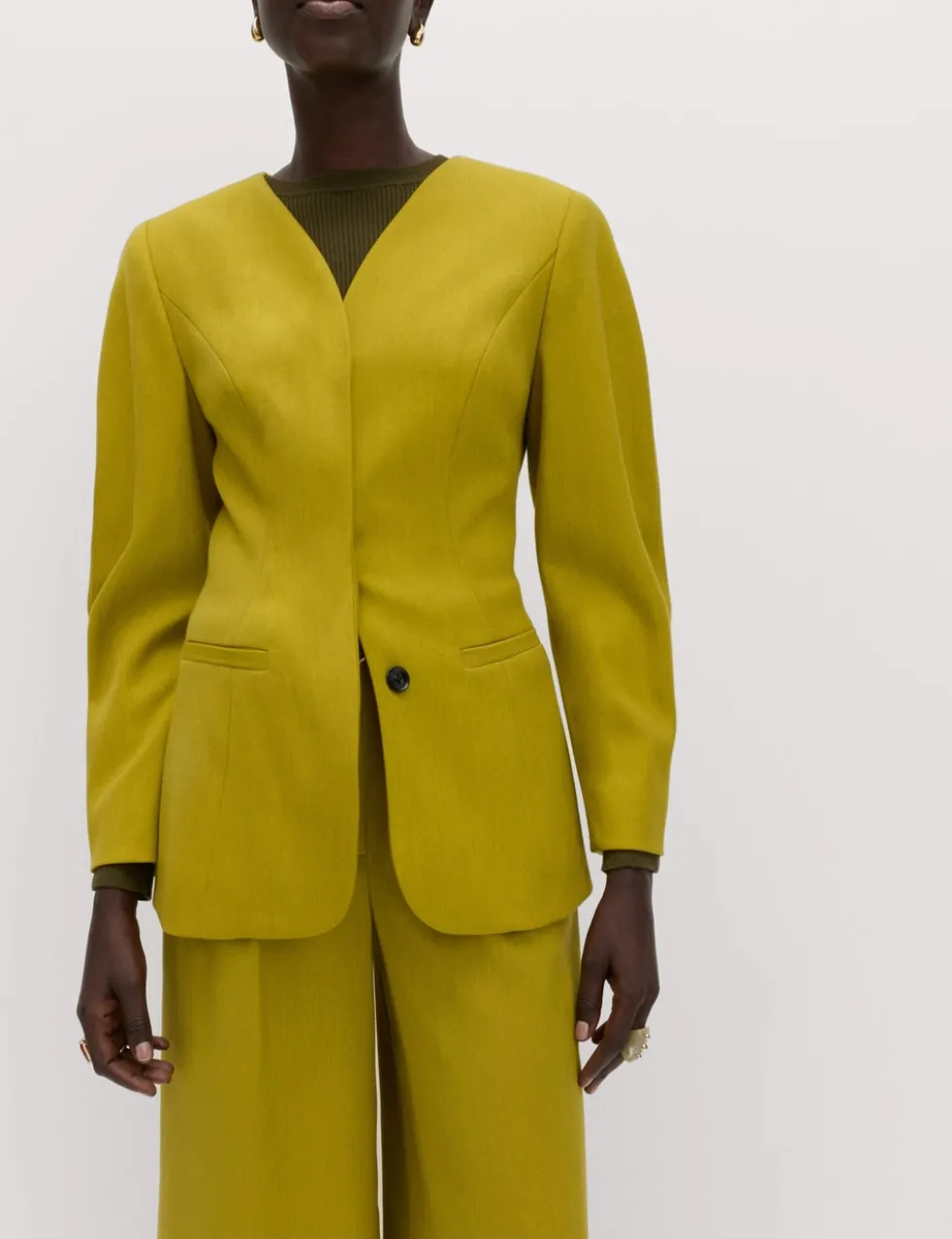 Sculpted Waisted Collarless Tailored Jacket