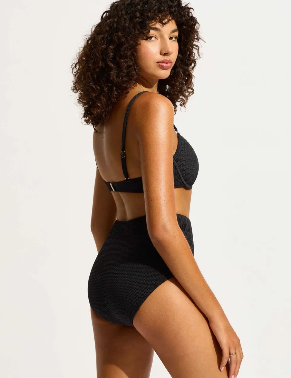 Sea Dive Textured High Waisted Bikini Bottoms