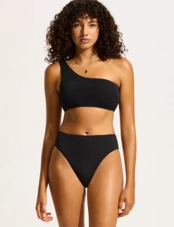 Sea Dive Textured One Shoulder Bikini Top