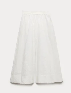 Seersucker Cropped Palazzo Trousers