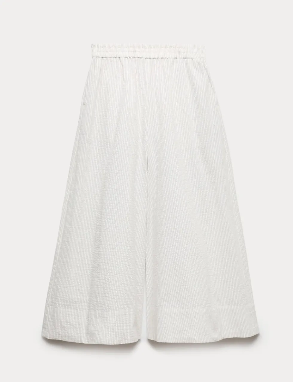 Seersucker Cropped Palazzo Trousers