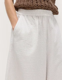 Seersucker Cropped Palazzo Trousers