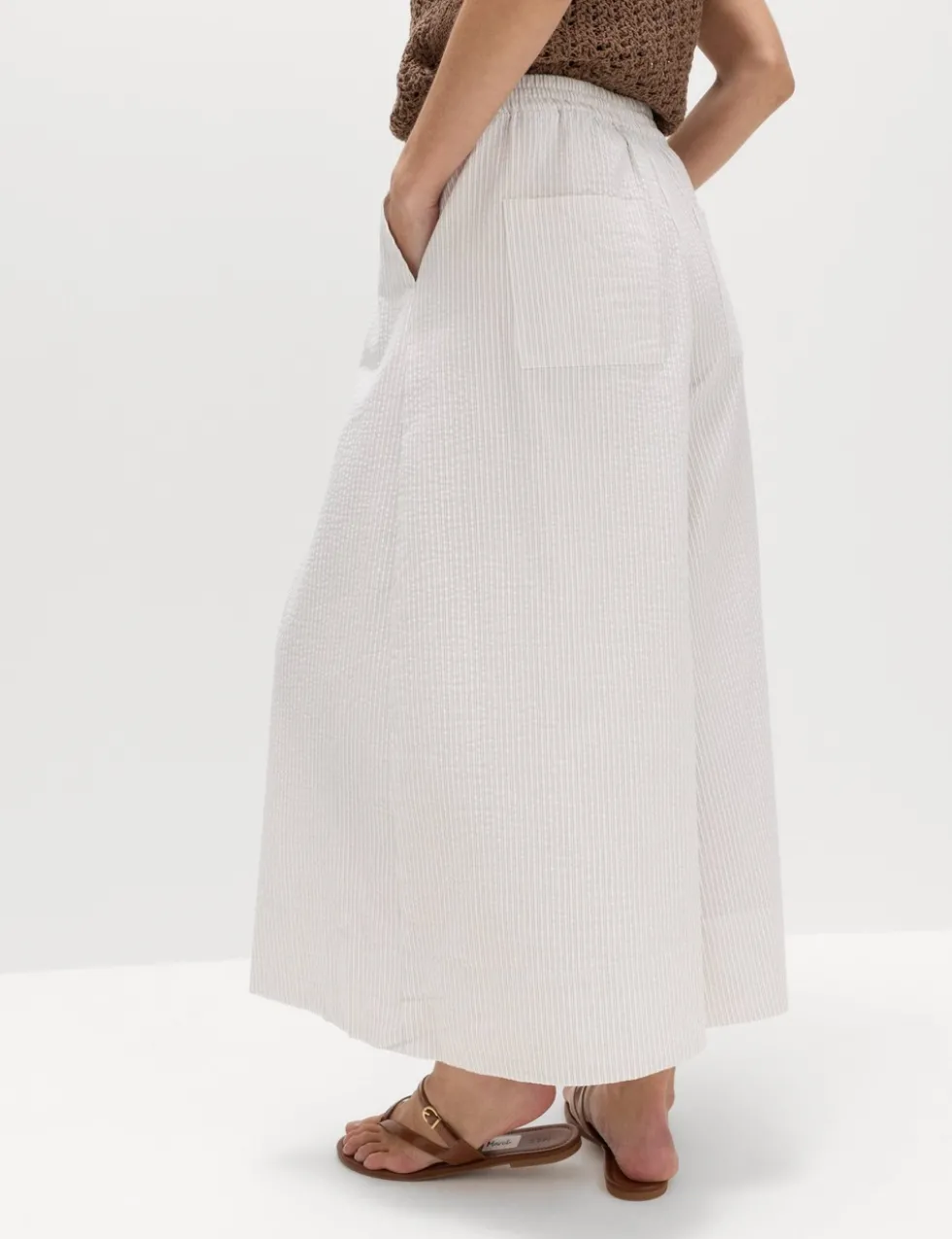 Seersucker Cropped Palazzo Trousers