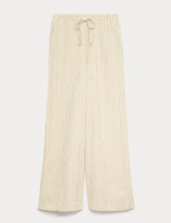 Seersucker Pull On Wide Leg Trousers