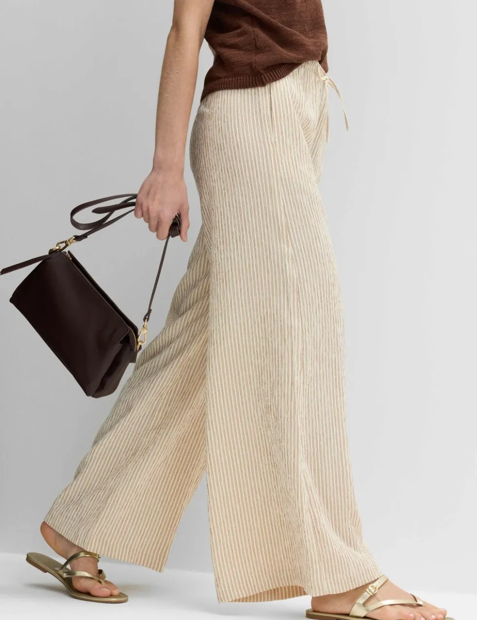 Seersucker Pull On Wide Leg Trousers