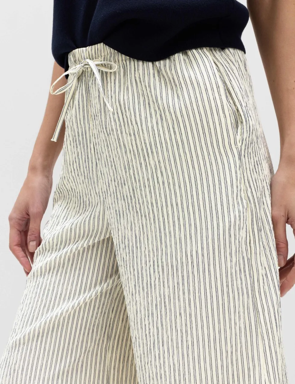 Seersucker Pull On Wide Leg Trousers