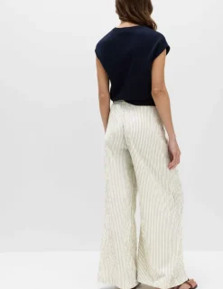Seersucker Pull On Wide Leg Trousers