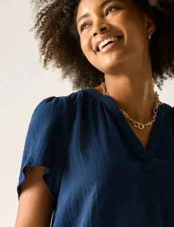 Selen Pure Cotton V-Neck Popover Blouse