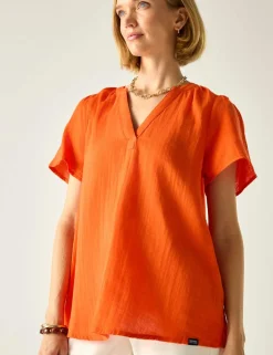 Selen Pure Cotton V-Neck Popover Blouse