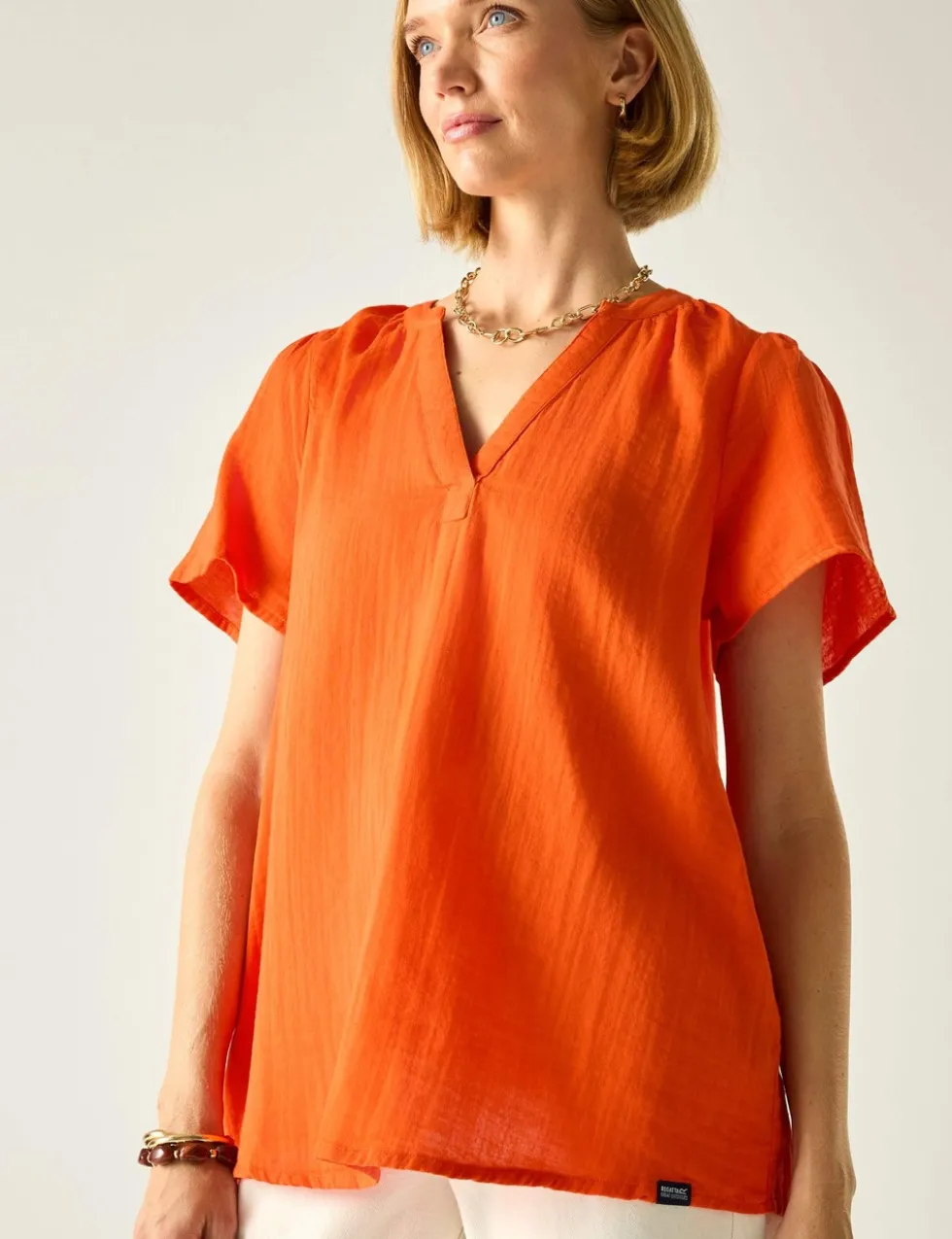 Selen Pure Cotton V-Neck Popover Blouse