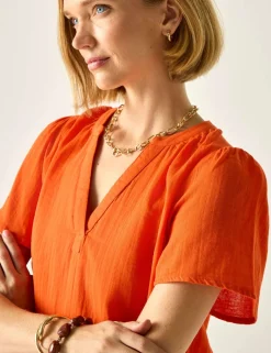 Selen Pure Cotton V-Neck Popover Blouse