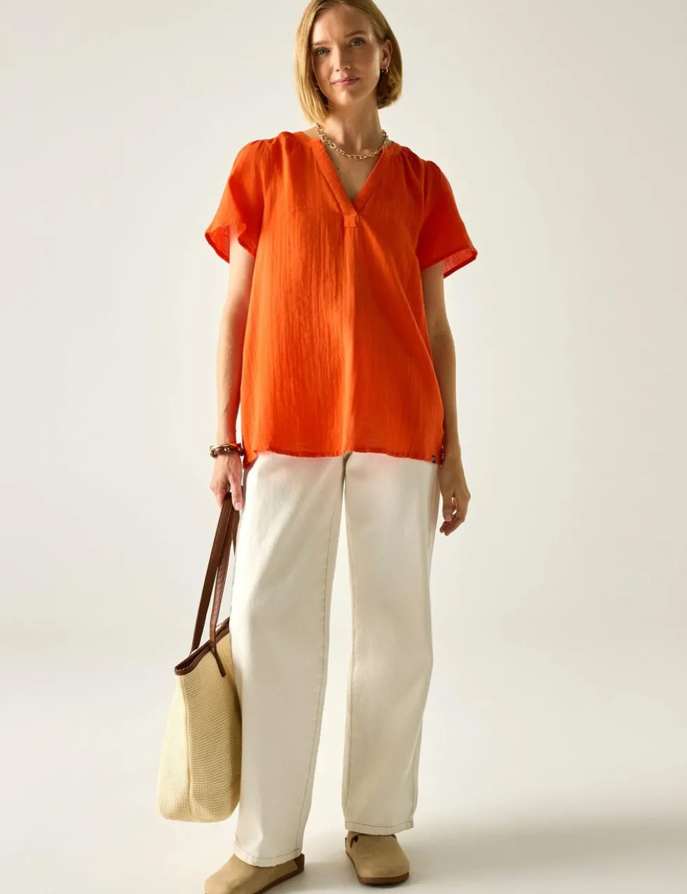 Selen Pure Cotton V-Neck Popover Blouse
