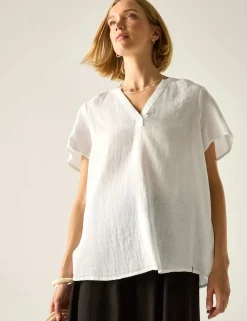 Selen Pure Cotton V-Neck Popover Blouse