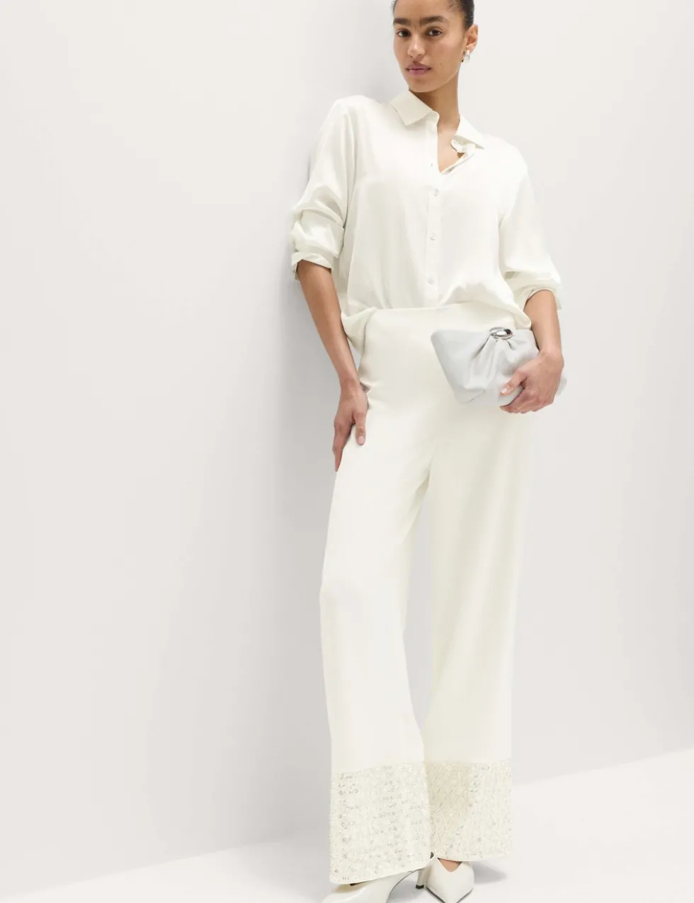 Sequin Embellished Hem Straight Leg Trousers