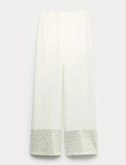 Sequin Embellished Hem Straight Leg Trousers
