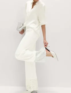 Sequin Embellished Hem Straight Leg Trousers