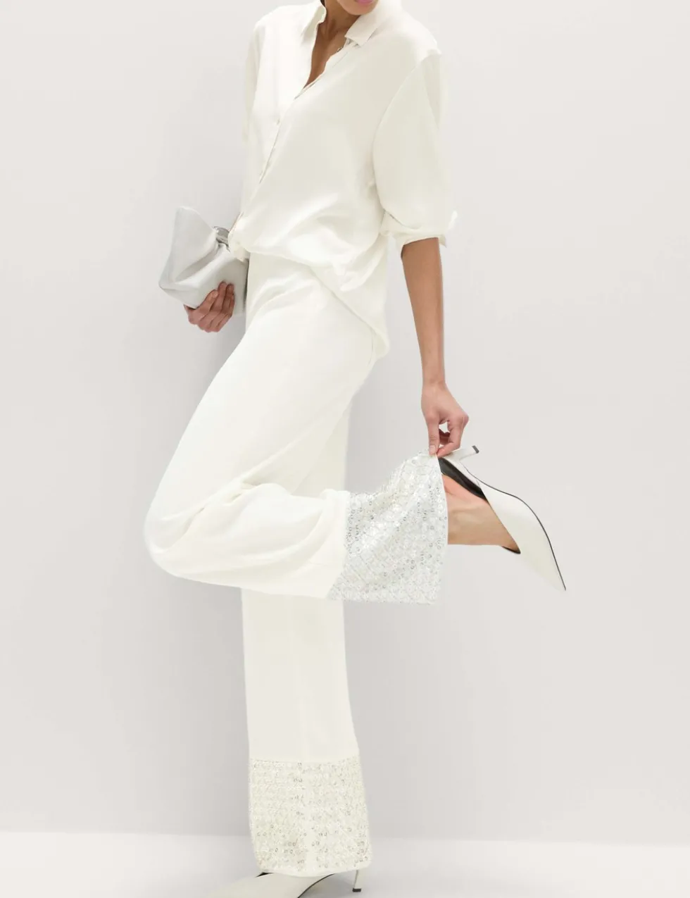 Sequin Embellished Hem Straight Leg Trousers