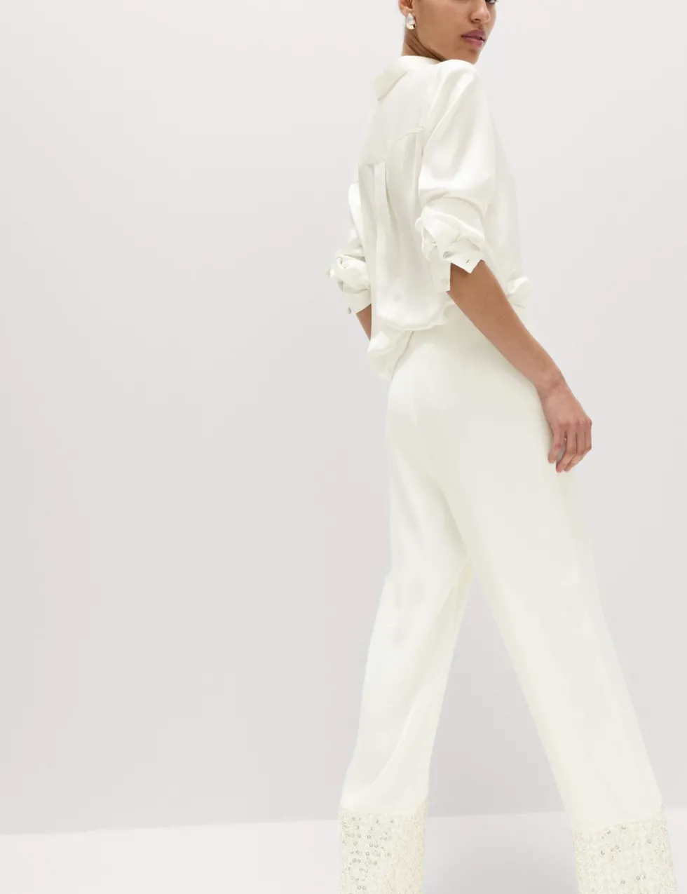 Sequin Embellished Hem Straight Leg Trousers