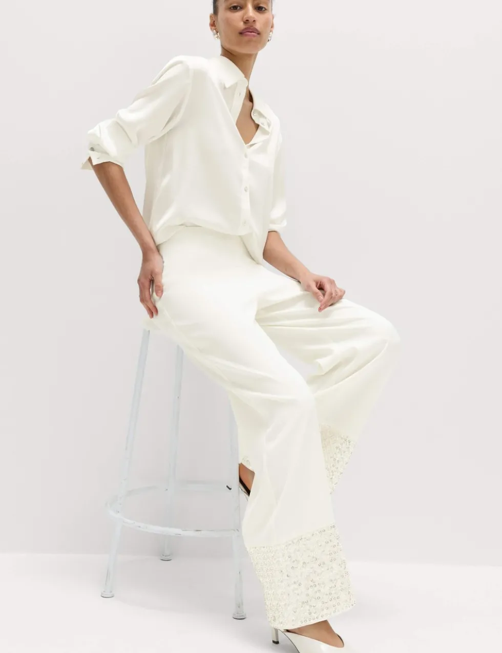 Sequin Embellished Hem Straight Leg Trousers
