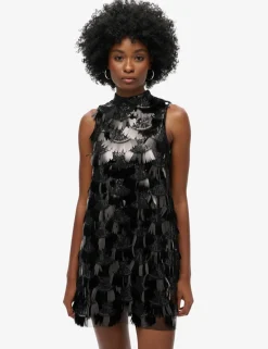 Sequin High Neck Mini Swing Dress