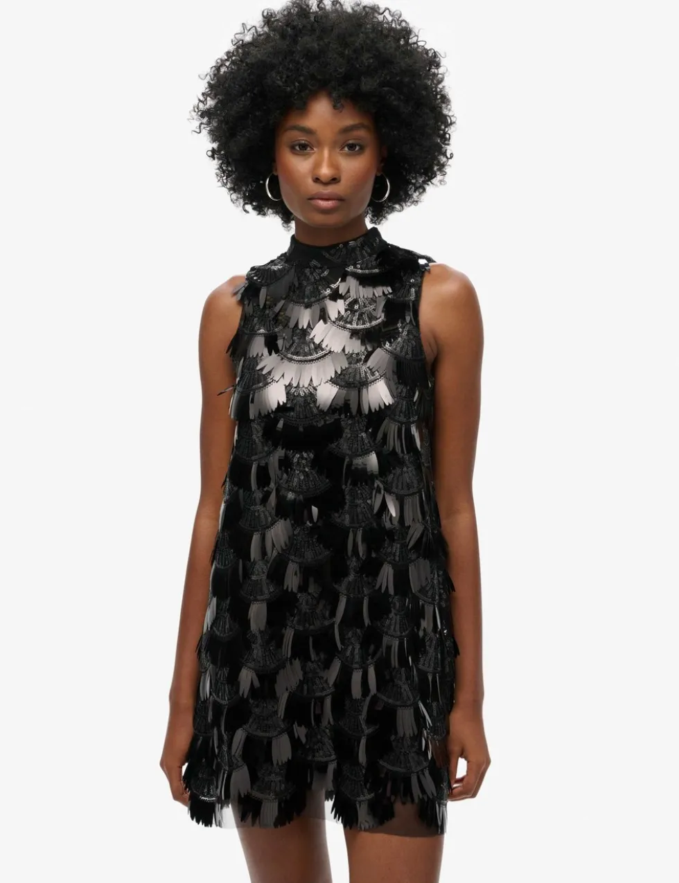 Sequin High Neck Mini Swing Dress