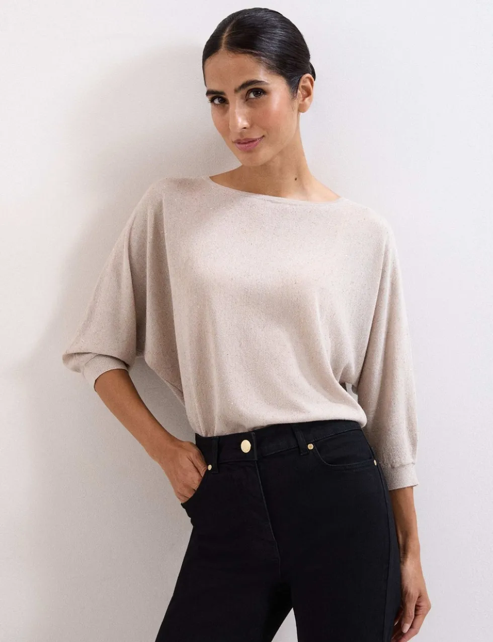Sequin Slash Neck Batwing Sleeve Jumper