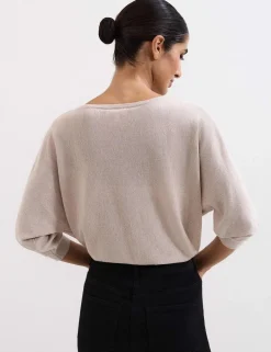 Sequin Slash Neck Batwing Sleeve Jumper