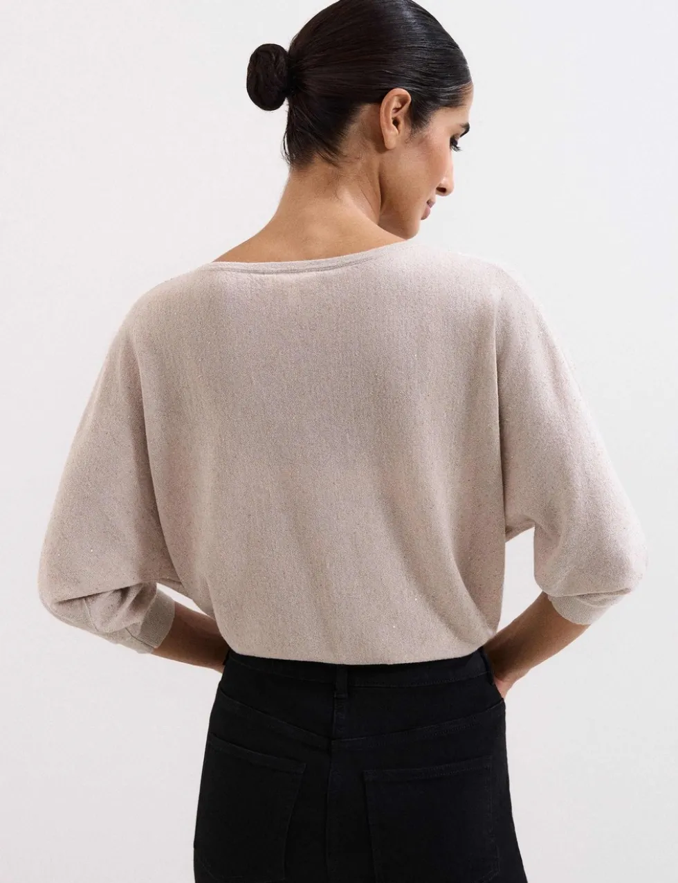 Sequin Slash Neck Batwing Sleeve Jumper