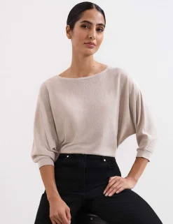 Sequin Slash Neck Batwing Sleeve Jumper