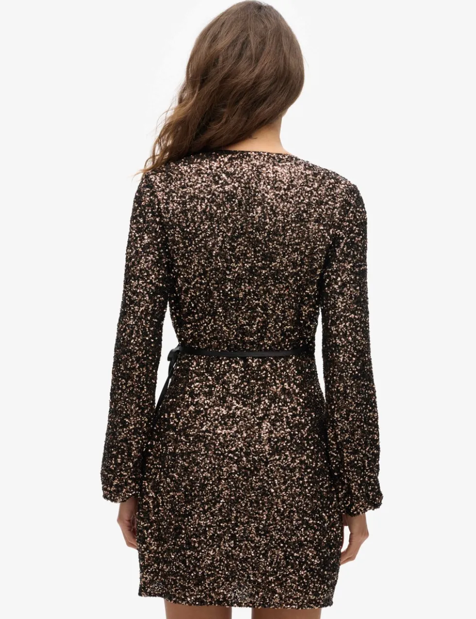 Sequin V-Neck Mini Wrap Dress