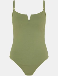 Shaping Ribbed Notch Neck Swimsuit