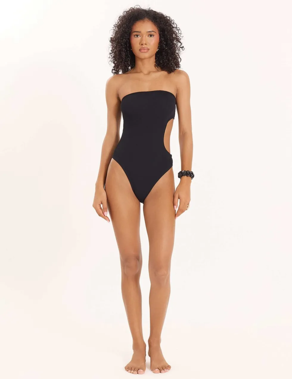 Shara Textured Cut Out Bandeau Swimsuit