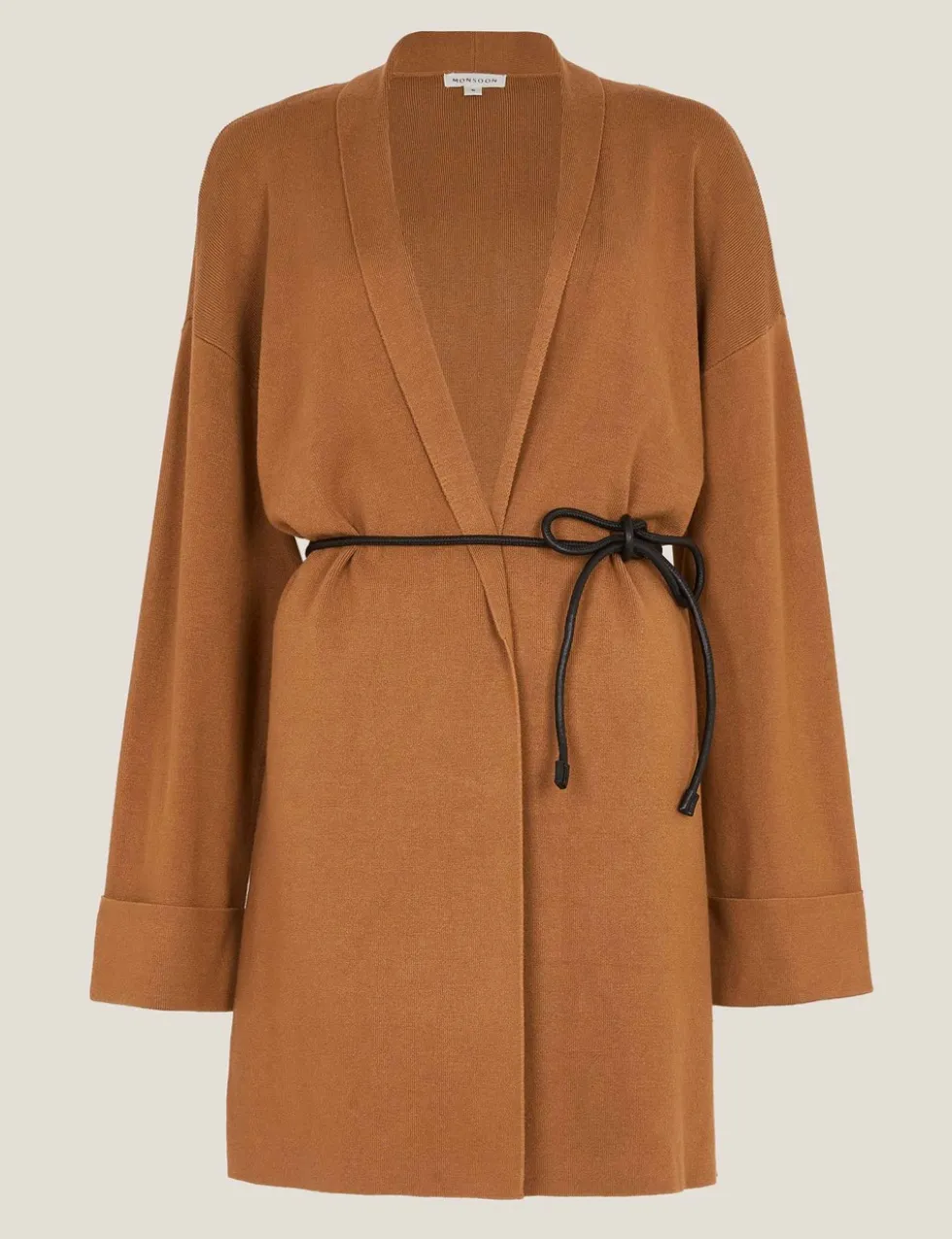 Shawl Collar Tie Waist Longline Cardigan