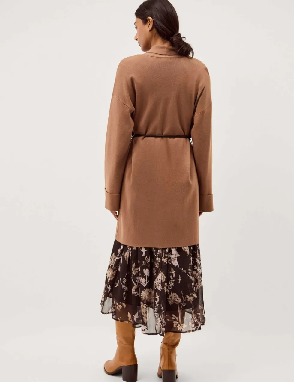 Shawl Collar Tie Waist Longline Cardigan