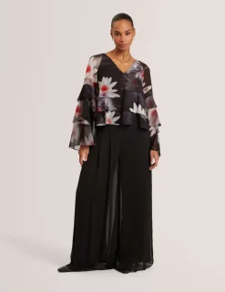 Sheer Pleated Wide Leg Trousers