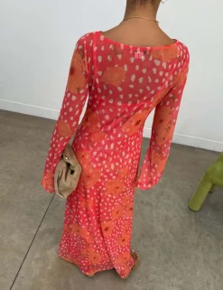 Sheer Poppy Print Maxi Column Dress