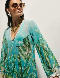 Sheer Sequin Floral Embellished V-Neck Tunic