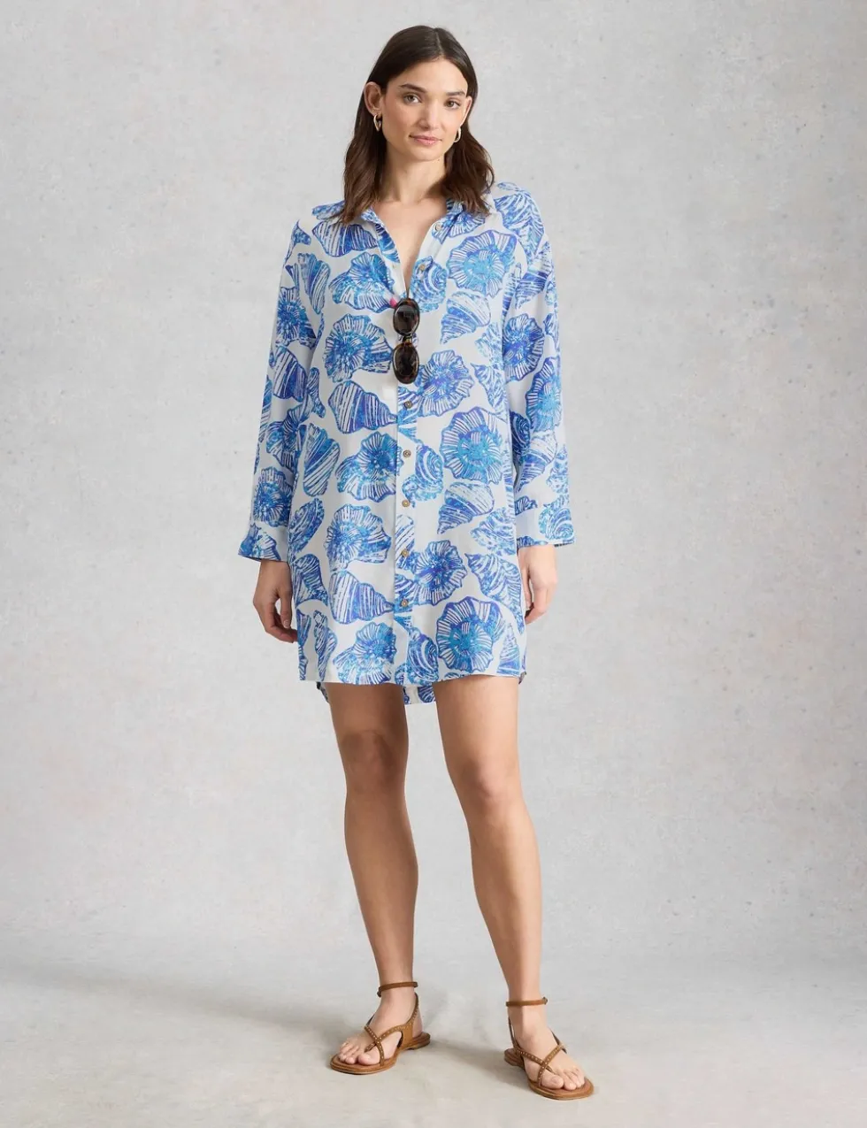 Shell Print Beach Cover Up Shirt